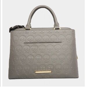 Betsey Johnson Large Gray Skull “Skullicious” Satchel Handbag
